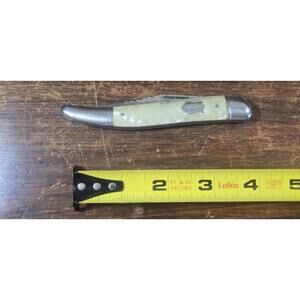 Imperial Cutlery 1950th Fish Knife fishing; white "marbleized" cellulose handle